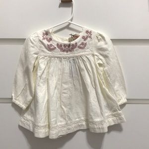 Cream Long Sleeve Embroidered Dress